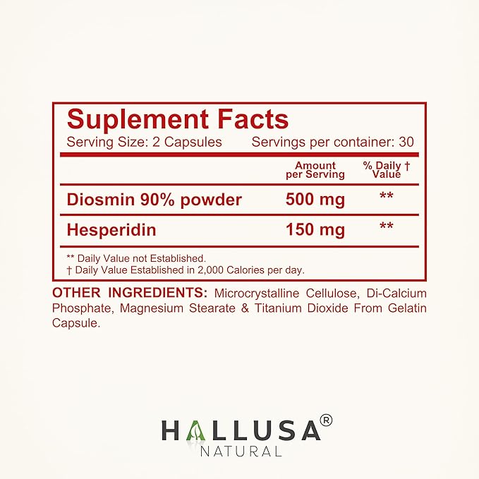 Hallosmine Ultra Diosmin 500mg & Hesperidin 150mg – Heavy Legs, Swelling & Vein - Blood Circulation Supplements, 60 Caps