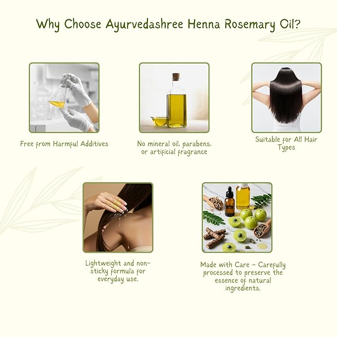 Henna Rosemary Hair Oil 200 ml, 6.76 fl oz with Neem, Shikakai, Bhringraj, Amla, Brahmi, Sesame, Olive & Sunflower Oils