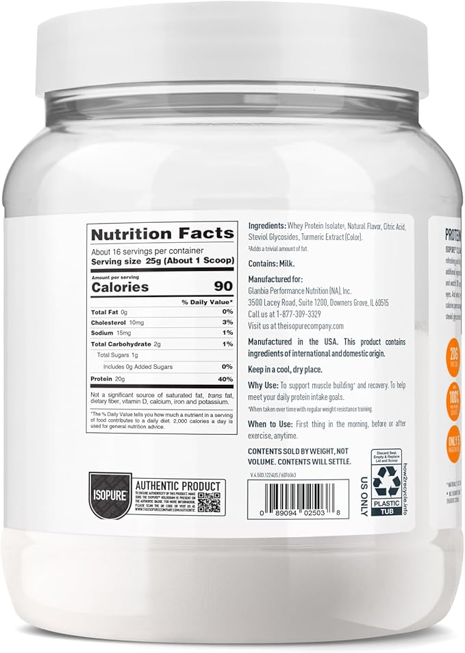 Isopure Clear Whey Isolate Protein Powder, No Gluten or Lactose, Naturally Flavored, Pineapple Orange Banana, 20g Protein Per Serving, 14.1 Oz, 16 Servings (Packaging May Vary)