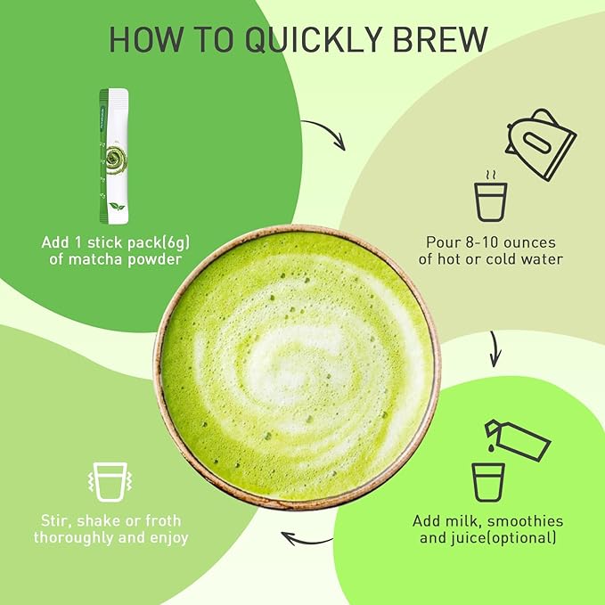 Organic Ceremonial Grade Matcha Powder:Superfood Vegan Supplement On-The-Go Green Tea Plant Based Digestive Enzymes & Energy Support with Akkermansia Probiotic Supports Radiant Skin 30 Stick Packs