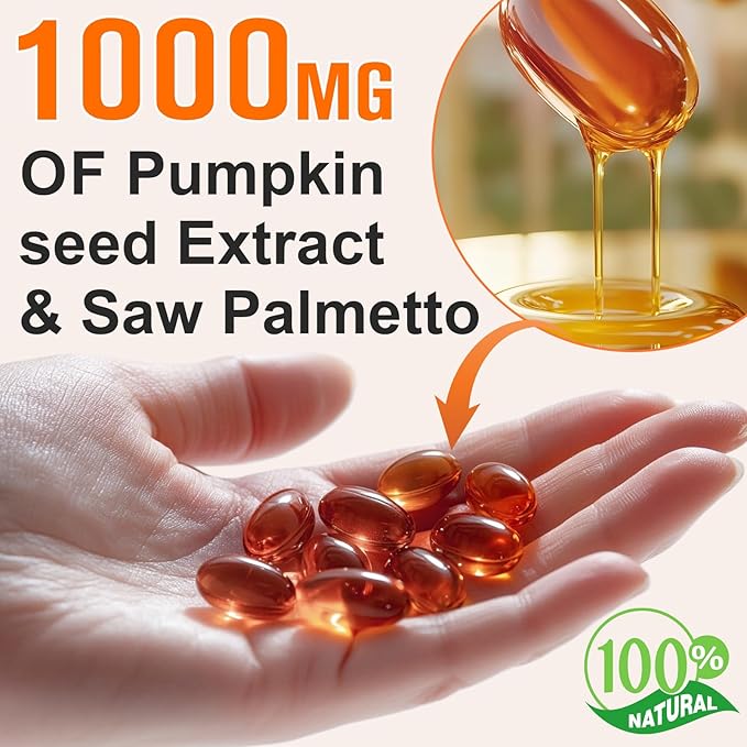 Pumpkin Seed Oil with Saw Palmetto, 2-in-1 Formula 300 Softgels, Cold Pressed, Pure Virgin Oil, Supports Hair, Urinary, Bladder & Prostate Health, Non-GMO