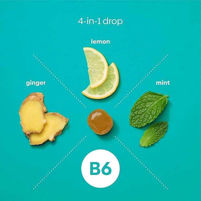 UpSpring Stomach Settle Drops for Occasional Nausea Relief/Upset Stomach with Ginger, Lemon, Spearmint, and B6. Mint Flavor Drops, 28 Ct(Packaging May Vary)