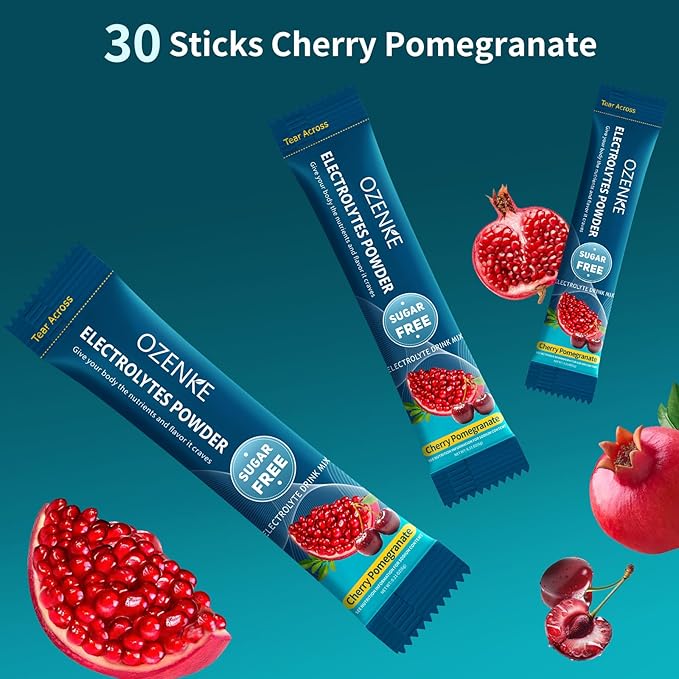 Electrolytes Powder Packets, 30 Sticks Hydration Packets Sugar Free, Electrolyte Drink Mix Portable Electrolyte Packets for Rapid Hydration, 0 Sugar & 0 Calorie, Cherry & Pomegranate Flavor