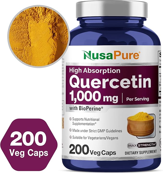 NusaPure Quercetin 1000mg - 200 Veggie Caps (Non-GMO, Vegan, Vegetarian) Bioperine