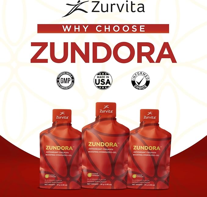 Zurvita - Zundora Collagen - Hydrolyzed-Gel for Healthy Hair, Skin & Nails - Beauty Boost with Verisol - BlackBerry Flavor - Travel Size - 30 Servings