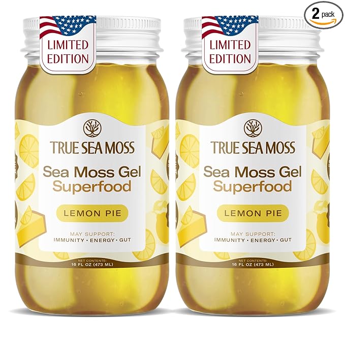 TrueSeaMoss Sea Moss Gel – Made in USA – Wildcrafted Seamoss, Fresh Fruits & Sea Vegetables – Lemon Pie, Pack of 2 (Labels May Vary)