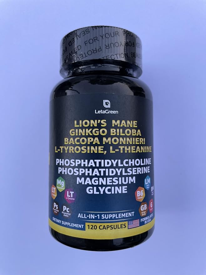 Organic Lions Mane Supplement Capsules - 240 Real Mushrooms Lion's Mane Capsules with Ginkgo Biloba Herb, Bacopa Monnieri, L Theanine, L Tyrosine - Mushroom Complex for Daily Wellness