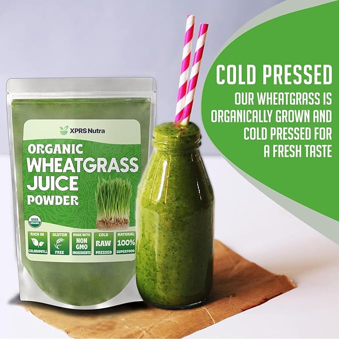 XPRS Nutra Organic Wheatgrass Juice Powder - Sustainably Grown - Instant Wheat Grass Juice Powder Made from Concentrated Juice - More Potent Than Organic Wheatgrass Powder - 8 Ounce