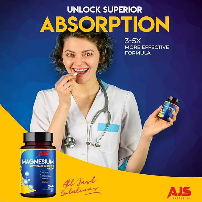 AJS Magnesium Glycinate 400mg, Magnesium Glycinate Capsules 246 Tablets, Gluten-Free, Non-GMO Supplements, Dietary Magnesium Supplement with Organic Coating, Supports Your Well-Being, (2 Pack)