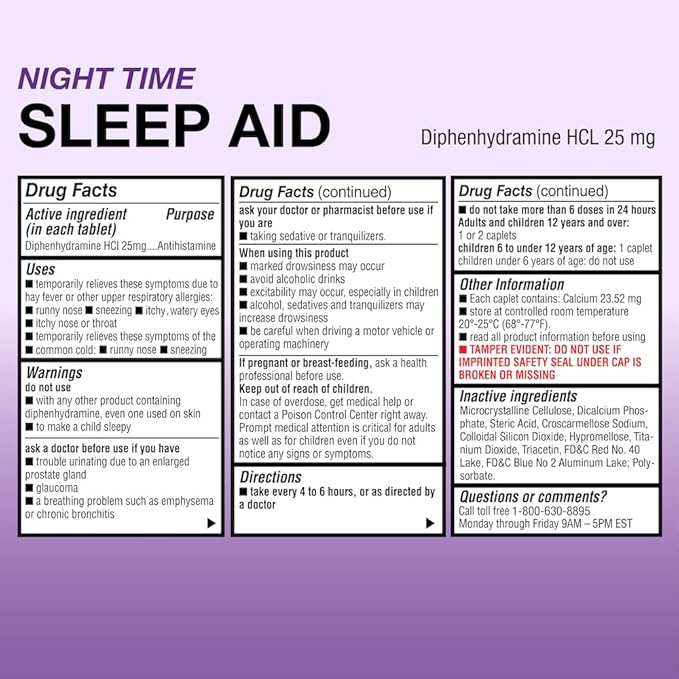 Puregen Labs Sleep Aid Caplets, Diphenhydramine HCl 25mg - 220 Count | Supports Deeper, Restful Sleeping, Non Habit-Forming | Made in USA