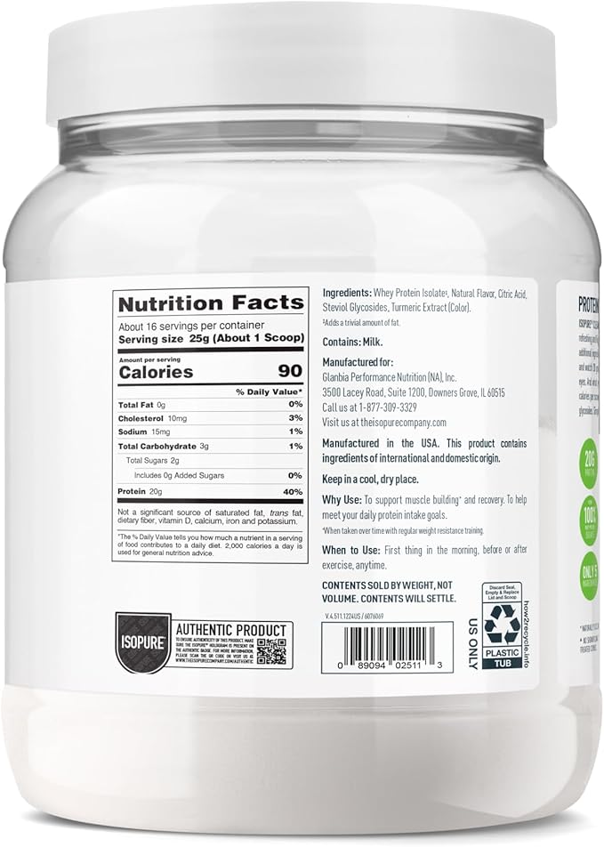 Isopure Clear Whey Isolate Protein Powder, Lactose Free, Gluten Free, Naturally Flavored, Mango Lime, 20g Protein Per Serving, 14.1 Oz, 16 Servings (Packaging May Vary)