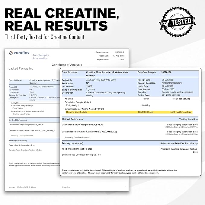 Jacked Factory Creatine Monohydrate Gummies 5g Daily Dose (1g per Gummy) - Creatine Gummy for Men and Women, Vegan-Friendly, Travel-Friendly, Third-Party Tested - 150 Gummies, Watermelon