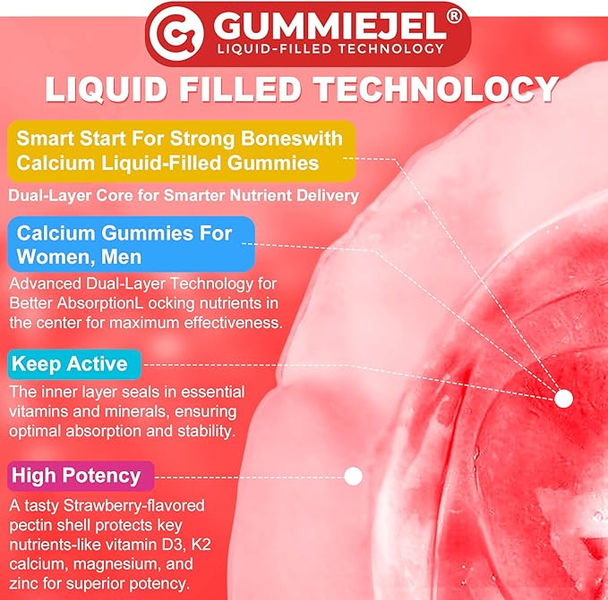 Sugar Free Calcium Gummies 1000 Mg Liposomal Liquid Form for High Absorption - Algae Calcium Supplements for Women, Men W/Vitamin D3 K2, Magnesium Glycinate, Zinc, Boron, Silica for Bone Health