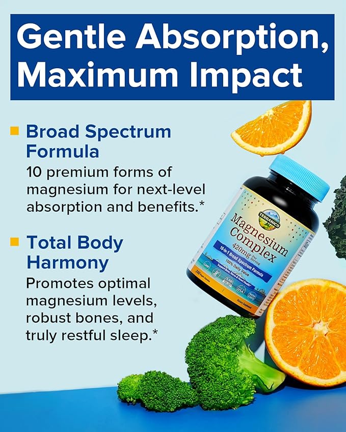 Terranics Magnesium Complex Supplement 420mg, 10-in-1 Full-Spectrum Formula, Glycinate, Citrate, Malate & More, Max Absorption, Bone and Heart Support, 240 Veggie Caps