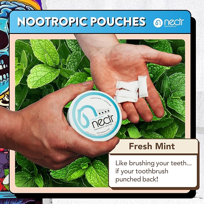 Nectr Energy Nootropic Pouches – Fresh Mint Flavored, Caffeine Pouches with Cognizin® Citicoline. Nicotine-Free Sugar-Free Brain Treats. Smooth, Sustained Focus & Energy Supplement - 1 Puck of 16pcs
