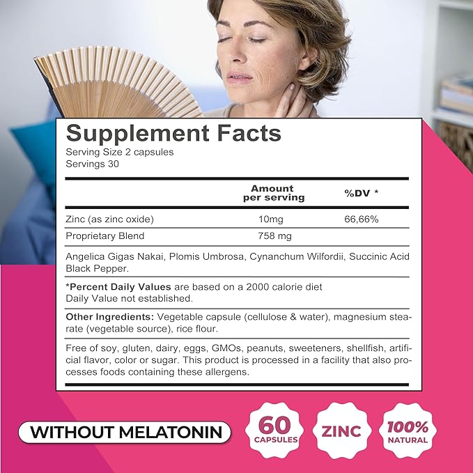 ZENZSUAL Bye Bye Menopause Supplements for Women – Natural Menopause Support for Hot Flashes, Night Sweats, Mood Swings & Hormone Balance – Melatonin-Free, Vegan, Estrogen-Free Formula – 60 Capsules