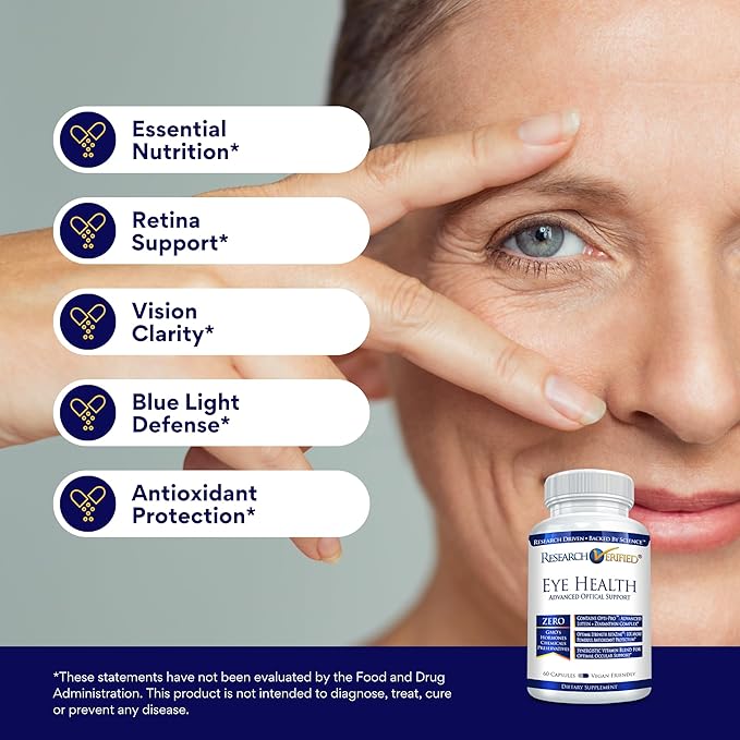 Research Verified Eye Health - Nourish and Protect Eyes and Vision, Support Healthy Retina, Improve Blood Supply to Eyes - Vitamins A, B, C, and E - 180 Capsules - 3 Month Supply - Made in The USA