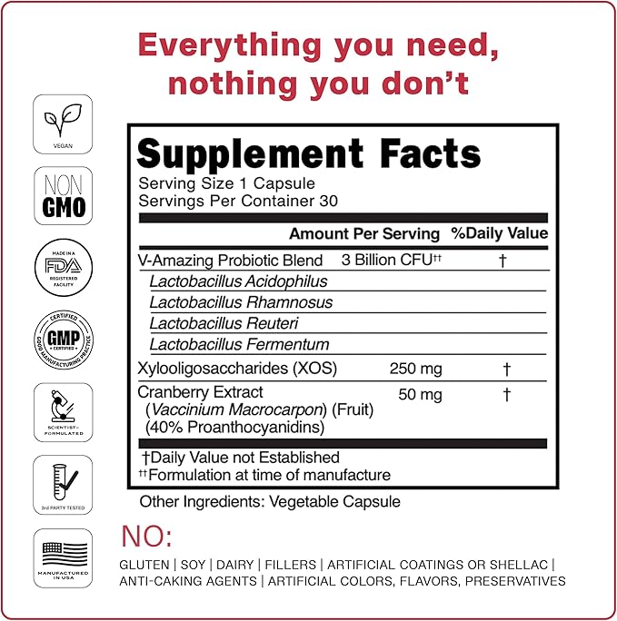 Best Vaginal Probiotics for Women, Probiotics for Women Vaginal Health - pH Balance with 4 Lactobacillus Probiotic for Woman, Urinary Health Support, Clinically Proven Cranberry Blend - 30 Day Dupply