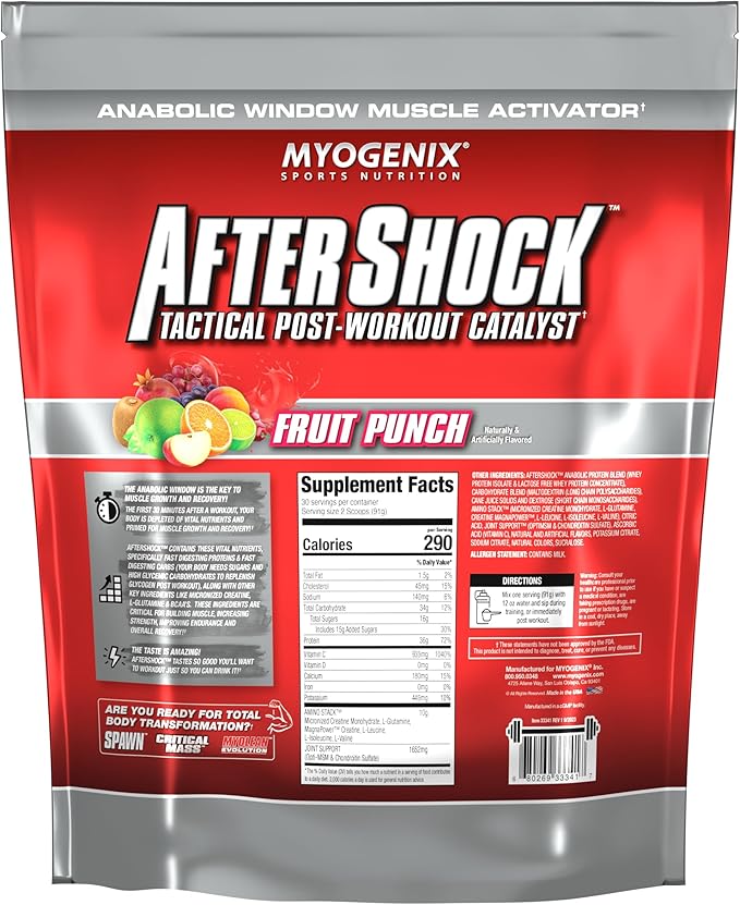 Myogenix Aftershock Post Workout — Muscle Growth Whey Protein Powder — Speeds Up Muscle Growth and Recovery — Supports Joint Health and Replenishes Glycogen — Fruit Punch, 6 lbs