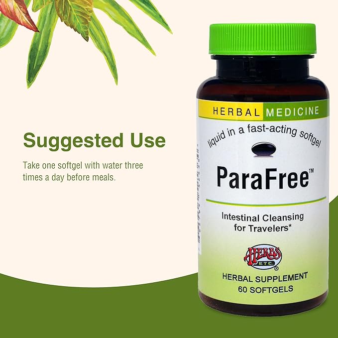Herbs Etc. ParaFree - Gastrointestinal Support Supplement to Aid Intestinal Cleansing - Digestive Herbal Supplement with Wormwood, Quassia & Male Fern - 60 Softgels (60 Servings)