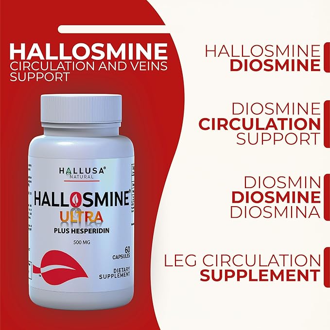 Hallosmine Ultra Diosmin 500mg & Hesperidin 150mg – Heavy Legs, Swelling & Vein - Blood Circulation Supplements, 60 Caps