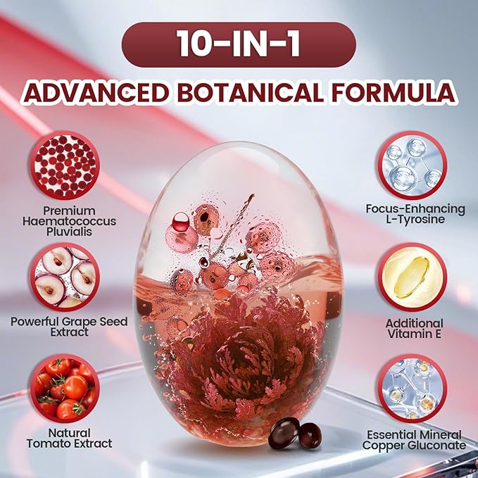 Astaxanthin 12mg, 960 Softgels, Fresh Haematococcus Pluvialis 10 in 1 Astaxanthin Antioxidant Supplements, Contains Lycopene, Grape Seed, Vitamin E, & More Supports Eye, Joints, Skin Health, 4 Bag
