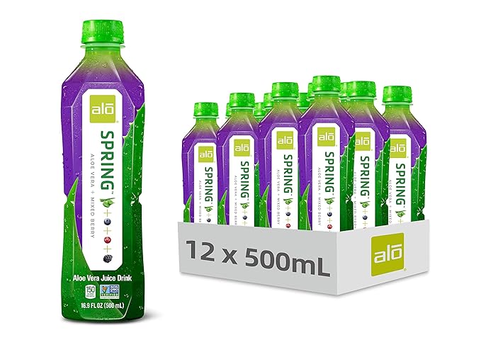 ALO Aloe Vera Juice Drink | SPRING - Aloe Vera + Mixed Berry | 16.9 fl oz, Pack of 12 | Plant-Based Drink with Real Aloe Pulp