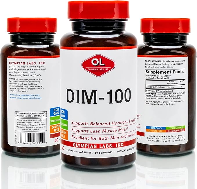 Olympian Labs DIM Supplement 100mg - Daily Capsules - Diindolylmethane for Men and Women, 100 Mg, 60 Count