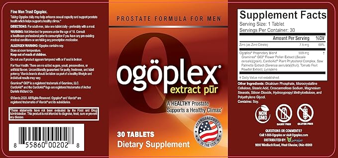 ogoplex® | Male Prostate Health and Urinary Support Supplement with Graminex® Swedish Flower Pollen, Saw Palmetto, Phytosterols & Lycopene - 1 Month Supply (12 Pack)