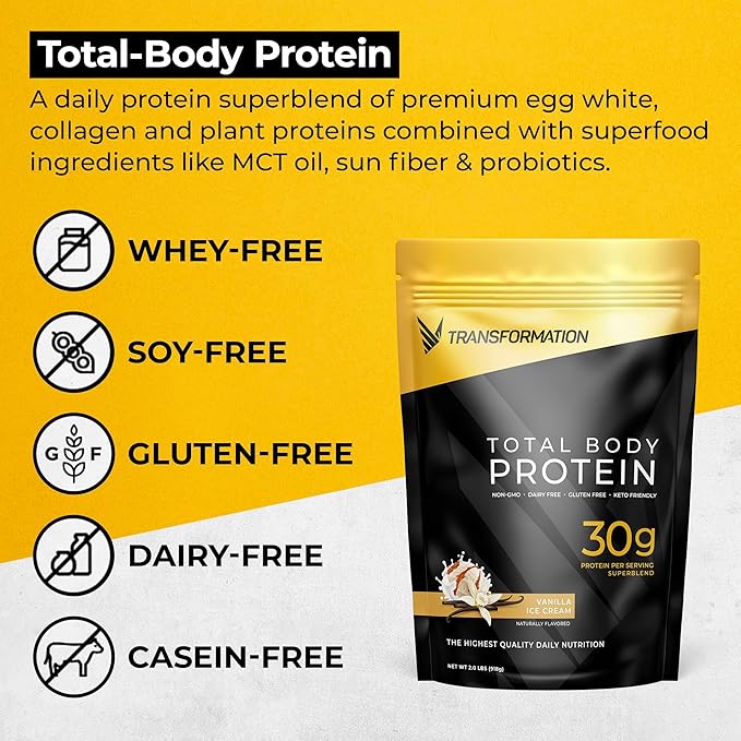 Transformation Vanilla Protein Powder | 30G Multi-Protein Superblend + Grass-Fed Hydrolyzed Collagen Peptides Powder- Hair, Skin, Nails + Organic Super Greens Superfood Powder- Immune & Energy Support