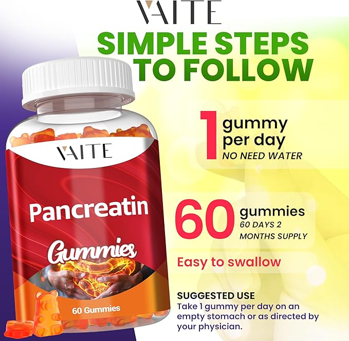 Pancreatin Enzyme Gummies 1000mg – Enzyme Blend for Protein & Carbohydrate Digestion – Digestive Support for Adults with Protease, Amylase & Lipase – Gentle Formula – Non-GMO, Gluten-Free – 60 Gummies