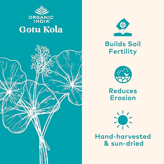 Organic India Gotu Kola - Centella Asiatica Herbal Supplement - Adaptogen for Brain & Nervous System Support, Vegan, Gluten-Free, USDA Certified Organic, Non-GMO, Calming, Mental Clarity - 90 Capsules