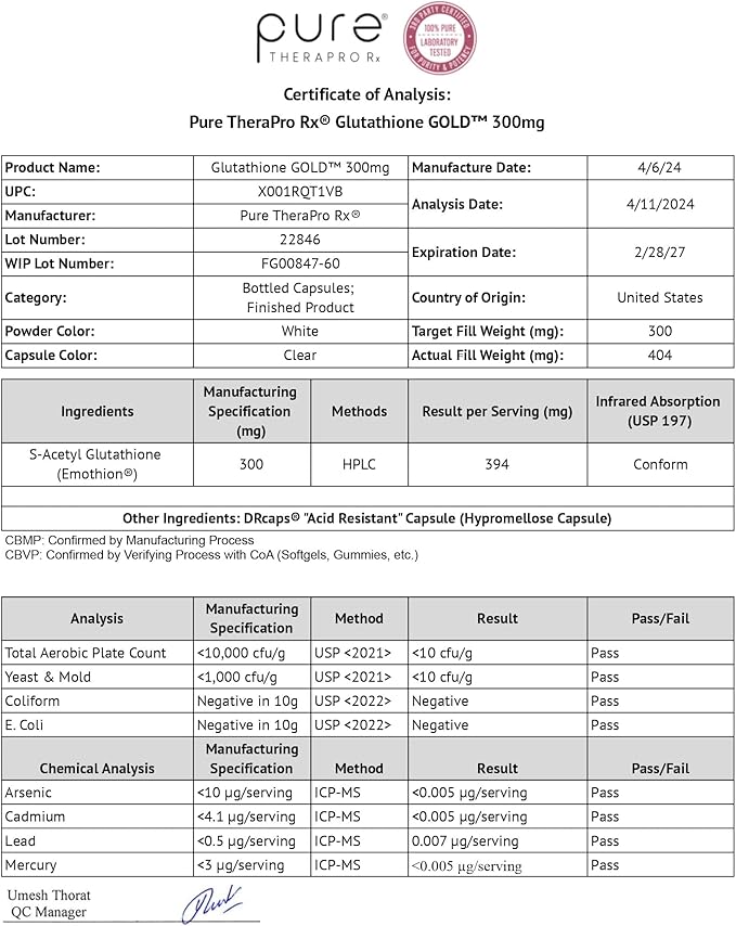 S-Acetyl Glutathione GOLD 300mg PER Capsule - 60 DRcaps "Acid-Resistant" | Extra-Strength | Patented Acetylated Form of Glutathione (Emothionยฎ) | Pharmaceutical Grade | Free-of Harmful Stearates