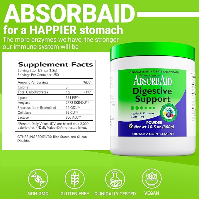 AbsorbAid Digestive Enzymes 300 Grams, Proven to Increase Vital Nutrient Absorption by up to 71%