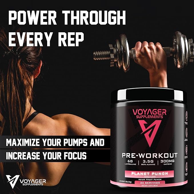 Voyager Pre-Workout Planet Punch – Creatine-Free Powder w/L-Citrulline, Beta-Alanine, Caffeine – Supports Energy, Endurance & Focus – 30 Servings – No Artificial Fillers – GMP Certified