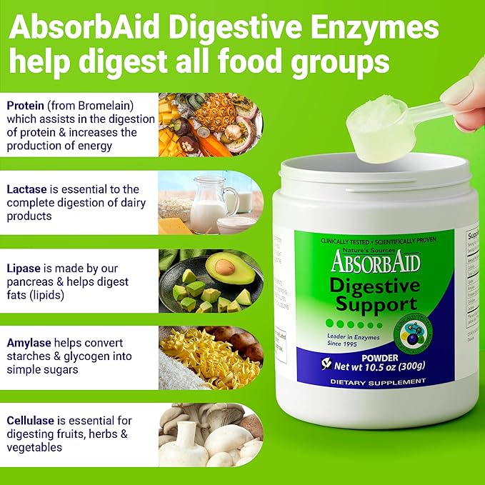 AbsorbAid Digestive Enzymes 300 Grams, Proven to Increase Vital Nutrient Absorption by up to 71%