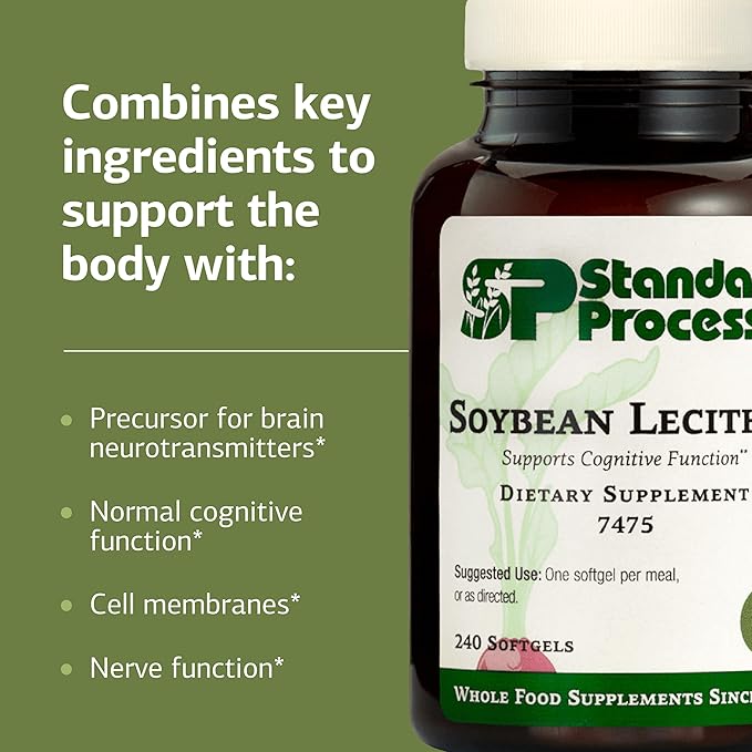 Standard Process Soybean Lecithin - Brain Health Support Supplement - Nutritional Whole Food-Based Supplement with Essential Fatty Acids from Soybean Lecithin - 240 Softgels