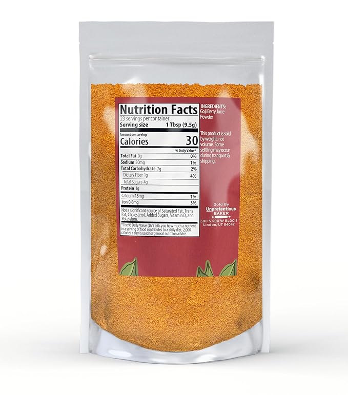 Unpretentious Goji Berry Powder, Drink & Smoothie Mix-in, Sweet & Tart, Fruity Ingredient (8 Ounce)