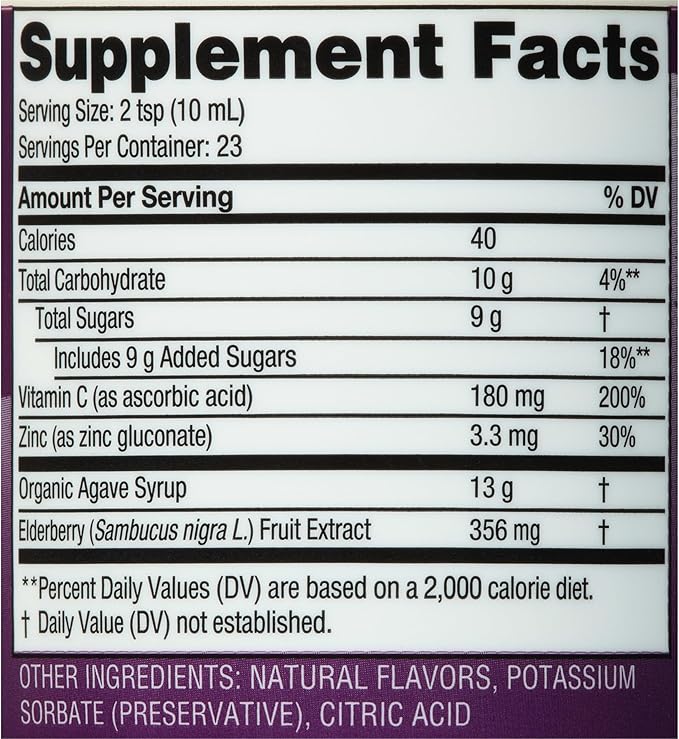 Zarbee''s Liquid Daily Immune Support, High Concentrate Liquid, with Real Elderberry Vitamin C & Zinc, Black Elderberry Flavor, For Daytime Use, 8 Fl Oz, brand is Zarbee''s