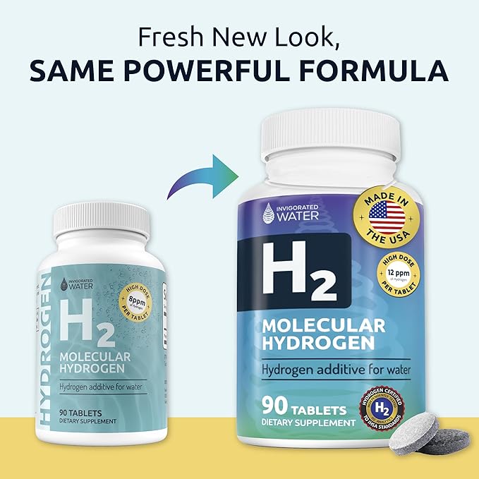 Invigorated Water Hydrogen Water Tablets with Magnesium - H2 Supplements Support Normal Energy, Brain, Cognitive Health, Non-GMO & Gluten Free - 90 Servings