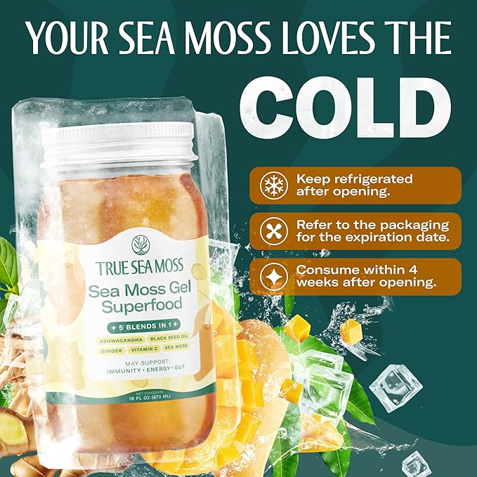 TrueSeaMoss Sea Moss Gel – Made in USA – 5-in-1 Formula – Wildcrafted Seamoss, Ashwagandha & Sea Vegetables – Ashwagandha, Pack of 1 (Labels May Vary)