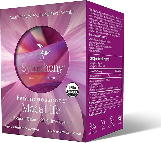 Femmenessence® MacaLife® – Clinically Proven Perimenopausal Supplement for Natural Hormone Balance, Symptom Relief, Heart & Mood Support, Without Added Hormones (120 Capsules, 60 Day Supply)