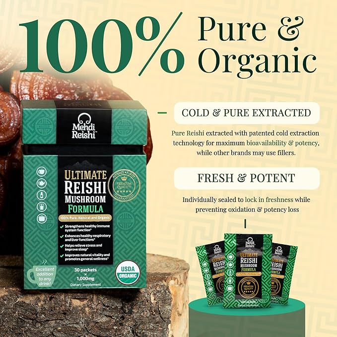 Ultimate Reishi Mushroom Formula – 30 Servings –100% Pure, Premium and Organic Reishi Spores and Extract Powder - Ganoderma Lucidum, Lingzhi - High Potency Triterpenes, Beta-Glucans (30 Grams)
