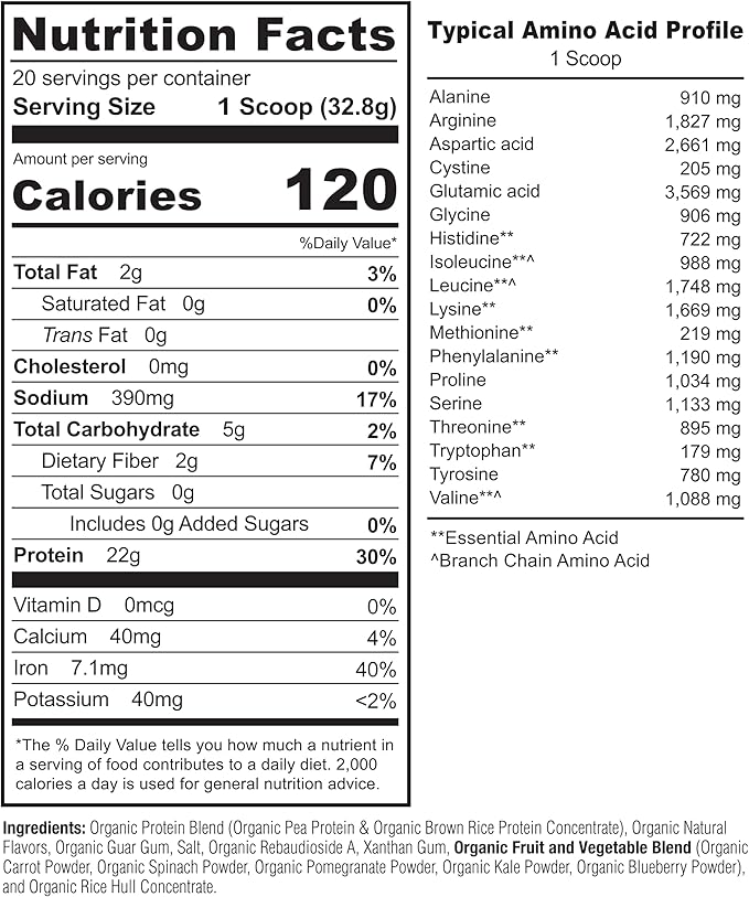 NATURELO Plant Protein Powder, Vanilla, 22g Protein - Non-GMO, Vegan, No Gluten, Dairy, or Soy - No Artificial Flavors, Synthetic Coloring, Preservatives, or Additives - 20 Servings
