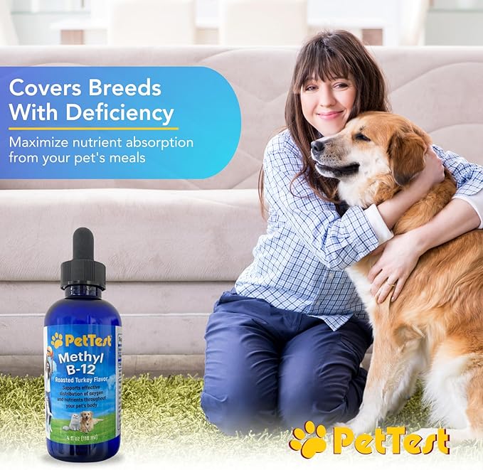 PetTest Methyl B12 Vitamin Liquid Drops 4fl oz (5000 MCG) Supplement with Methylcobalamin for Diabetic Pets, Maximum Absorption to Increase Energy for Dogs and Cats