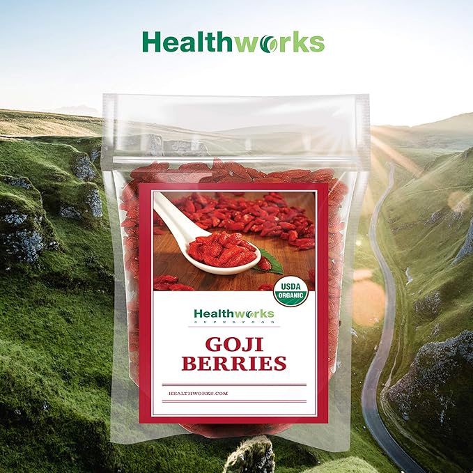 Healthworks Superfoods Organic Dried Goji Berries - 8 Oz - 1 Pack - Vegan and Non-GMO -Certified Organic Raw Sun-Dried Goji Berries