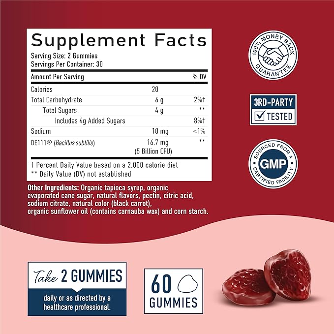 Organic Probiotics Gummies | 5 Billion CFU Probiotics for Digestive Health & Immune Support | Hardy Bacillus Subtilis | Strawberry Gummies | Shelf Stable, Gluten-Free, Vegan | 60 Ct. (1 Month Supply)