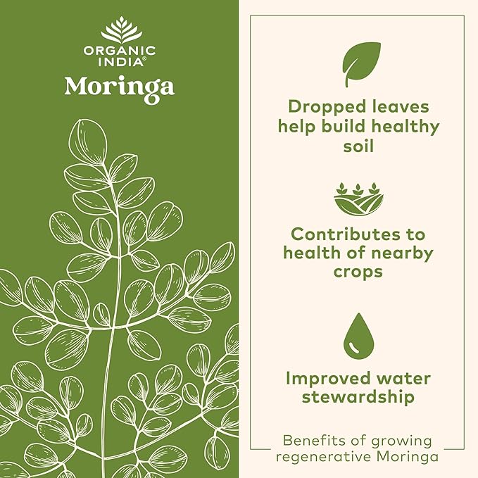 Organic India Chocolate Moringa Latte Powder - Superfood Mix, Moringa Leaf Tea, with Ashwagandha and Turmeric, Dietary Supplement, Stress Support, Rich Cocoa, Caffeine Free - 3.52 Oz