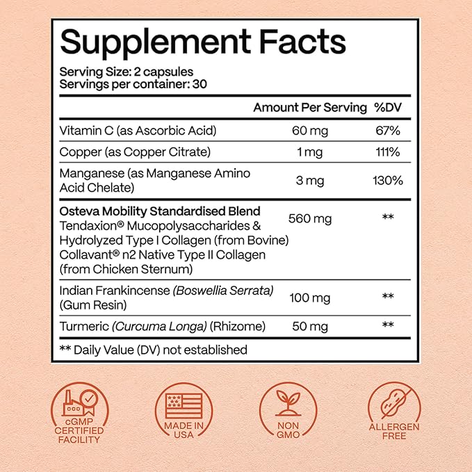 Osteva Joint Support Supplement for Women | High Potency Collagen, Turmeric, Boswellia | for Flexible Cartilage & Tendons, Resilient Knees & Hip, Improved Mobility | Non-GMO, 60 Ct