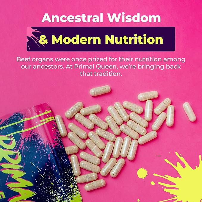 Female-Optimized Beef Organ Superfood Supplement (Beef Liver, Kidney, Heart, & 3 More) - 100% Grass Fed, Pasture Raised Cattle - Balance Hormones, Energy, & More for Women